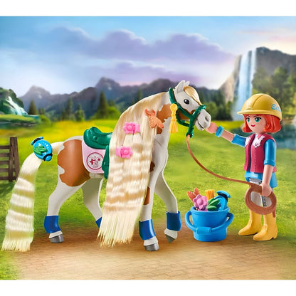 Playmobil Ellie with horse with care accessories and nature scenery