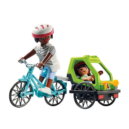 Playmobil Bike Tour with adult cycling and child in trailer on a park ride