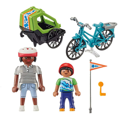 Playmobil Bike Tour with adult cycling and child in trailer on a park ride