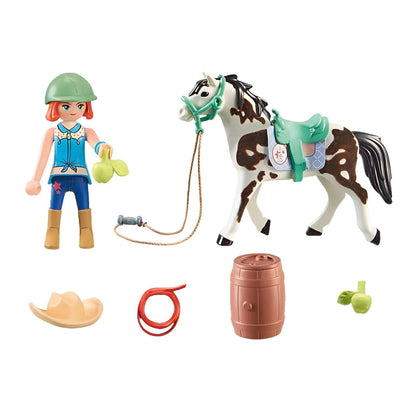 Playmobil Feeding Time with Ellie and Sawdust with Ellie, spotted horse, and ranch accessories