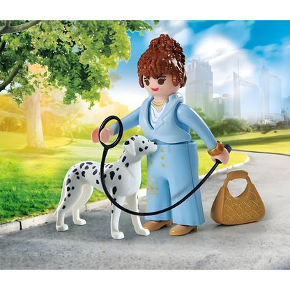 Playmobil Manager with Dalmatian walking in the park with leash and bag