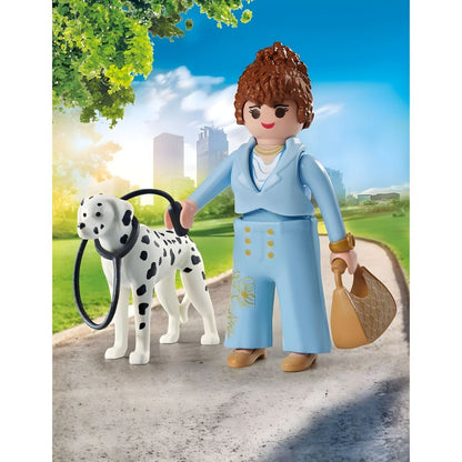 Playmobil Manager with Dalmatian walking in the park with leash and bag