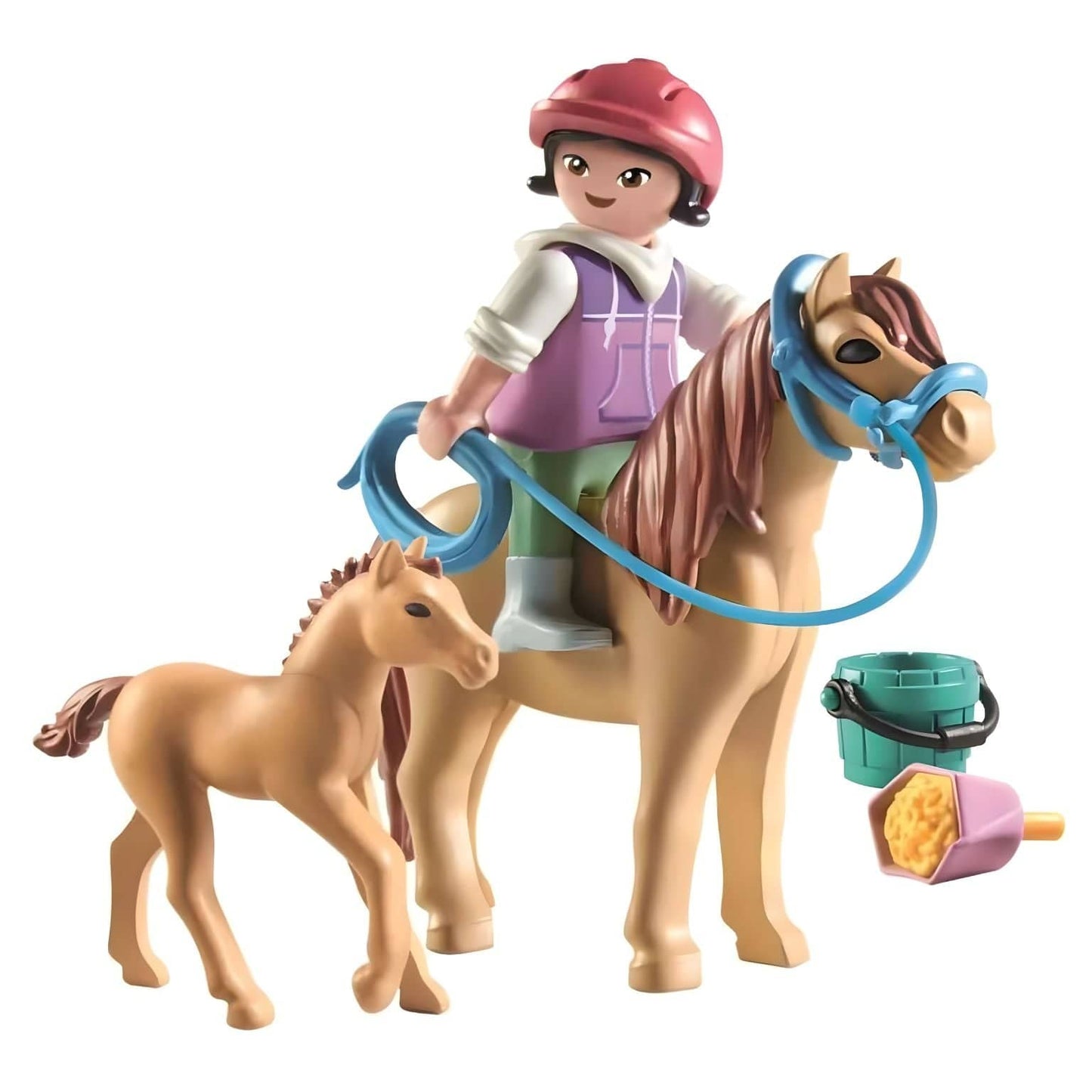 Playmobil Menina com pónei e potro com acessorios de cuidados e passeio no campo