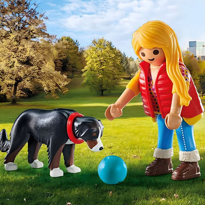 Playmobil Woman with mountain dog playing with ball in the park