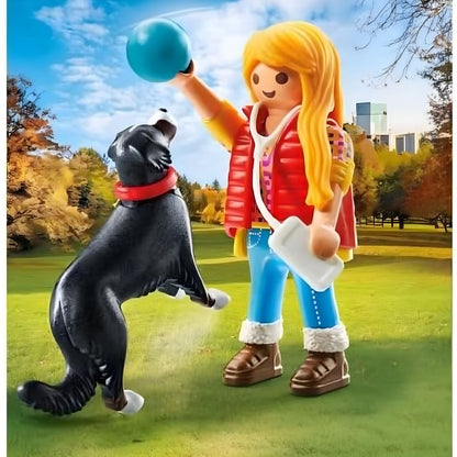 Playmobil Woman with mountain dog playing with ball in the park