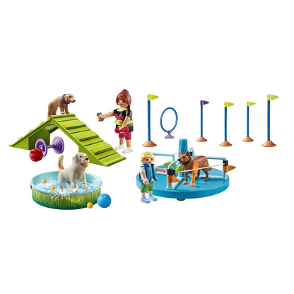 Playmobil Dog park with training obstacles, ramp, and dogs playing in the park