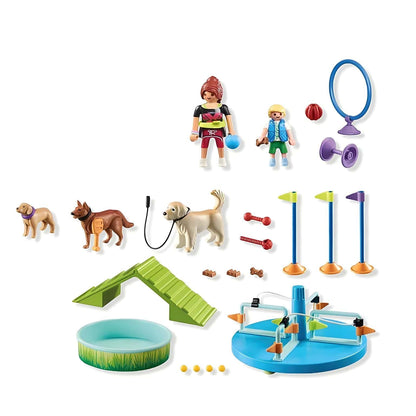 Playmobil Dog park with training obstacles, ramp, and dogs playing in the park