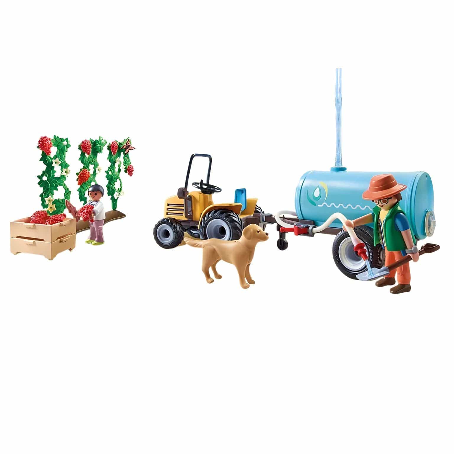 Playmobil Trator com reboque e cisterna com reboque, cisterna e figuras na quinta