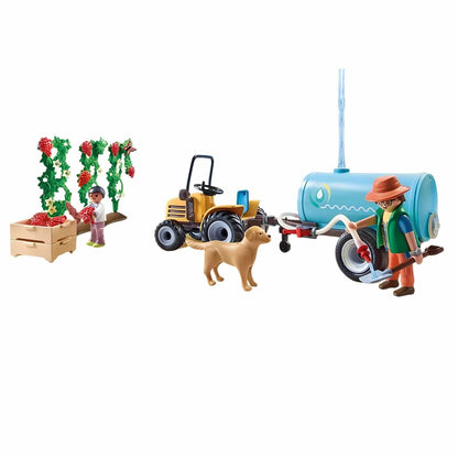 Playmobil Tractor with trailer and tank with trailer, tank, and figures on the farm
