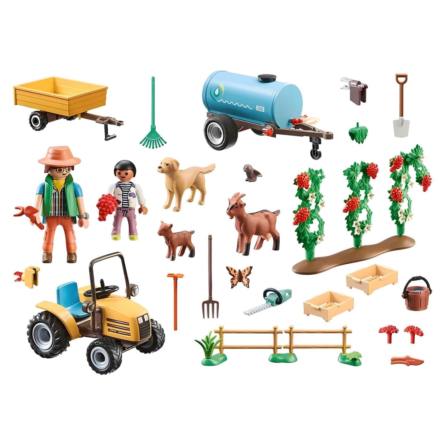 Playmobil Trator com reboque e cisterna com reboque, cisterna e figuras na quinta