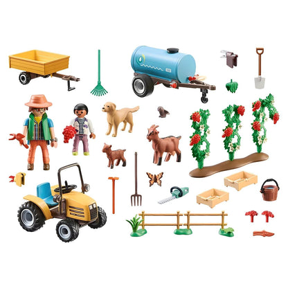 Playmobil Tractor with trailer and tank with trailer, tank, and figures on the farm
