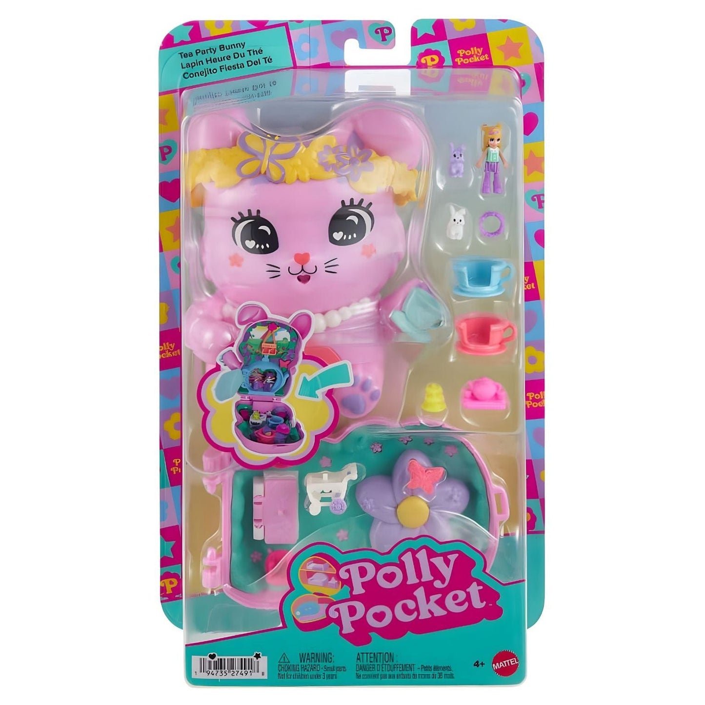 Polly Pocket Hora do Chá com o coelho compacto rosa coelhinho cenário de jardim festa do chá miniaturas
