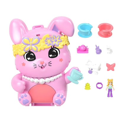 Polly Pocket Tea Time with the Bunny compact pink bunny garden setting tea party miniatures