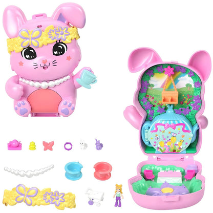 Polly Pocket Tea Time with the Bunny compact pink bunny garden setting tea party miniatures