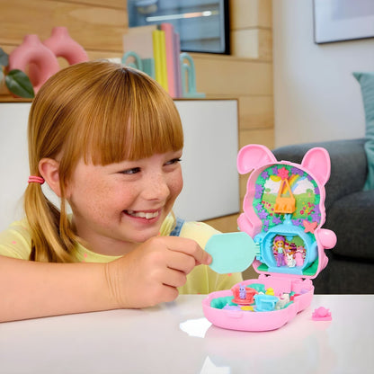 Polly Pocket Tea Time with the Bunny compact pink bunny garden setting tea party miniatures