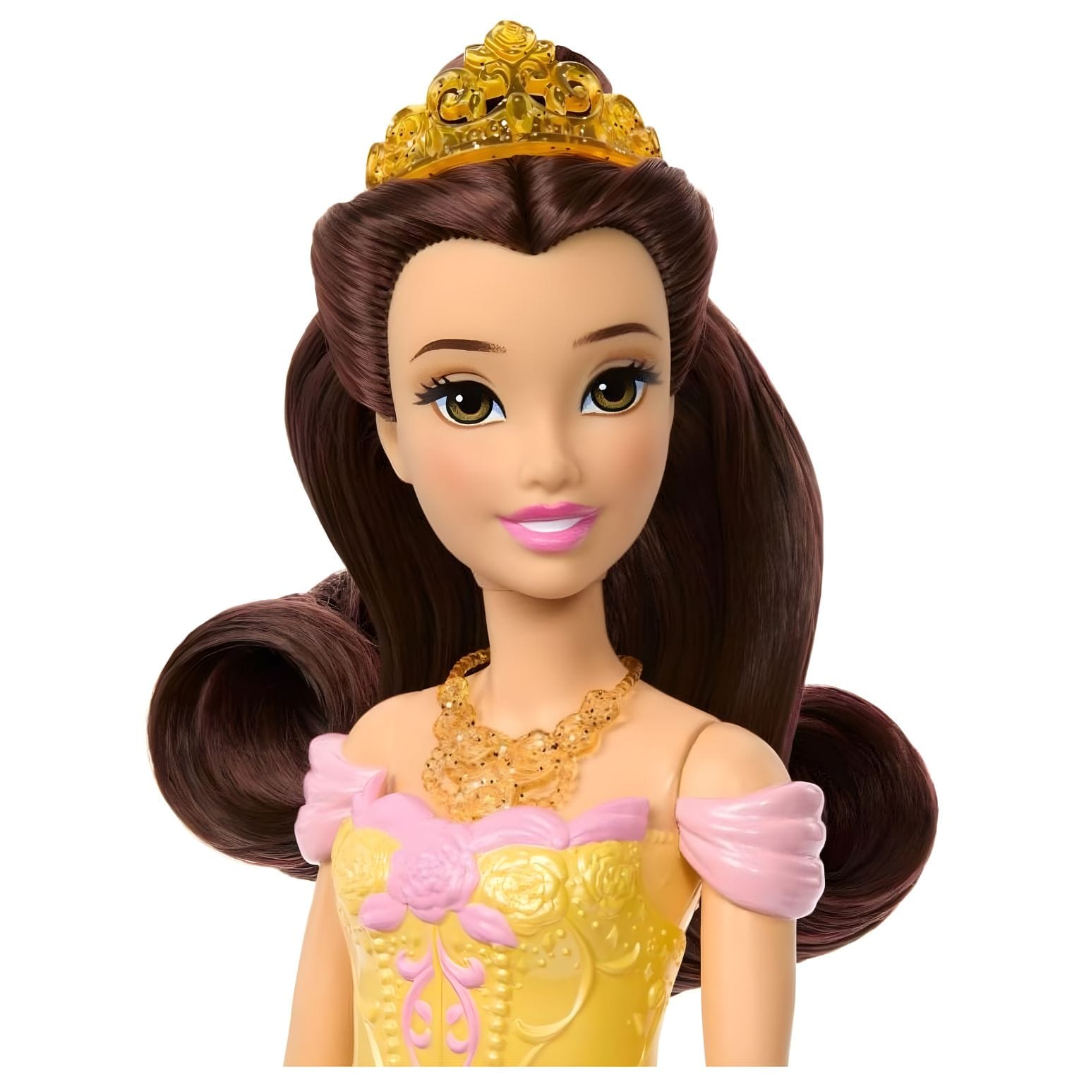 Detalhe da Princesa Disney Bella com dois estilos para faz de conta