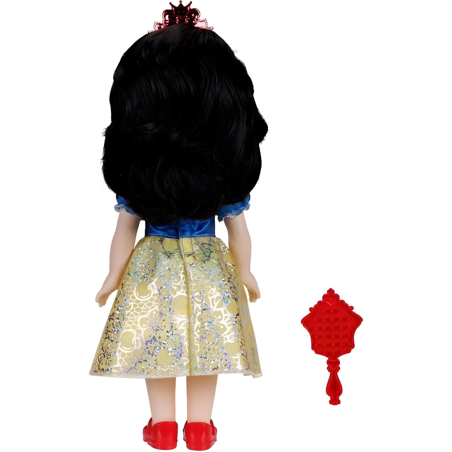 Princesa Disney Branca de Neve com vestido clássico e acessório vermelho