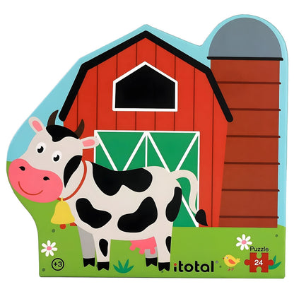 Farm Animals puzzle with 24 pieces with cow, horse, pig, sheep, tractor and barn