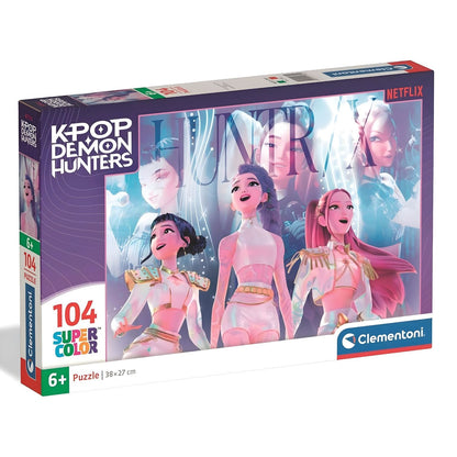 K-Pop Demon Hunters Puzzle with three characters on a stage with purple and pink tones