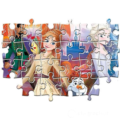 Frozen Super Color Puzzle with Anna, Elsa, Olaf, and colorful adventure scenes
