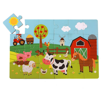 Farm Animals puzzle with 24 pieces with cow, horse, pig, sheep, tractor and barn
