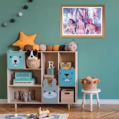 K-Pop Demon Hunters Puzzle with three characters on a stage with purple and pink tones