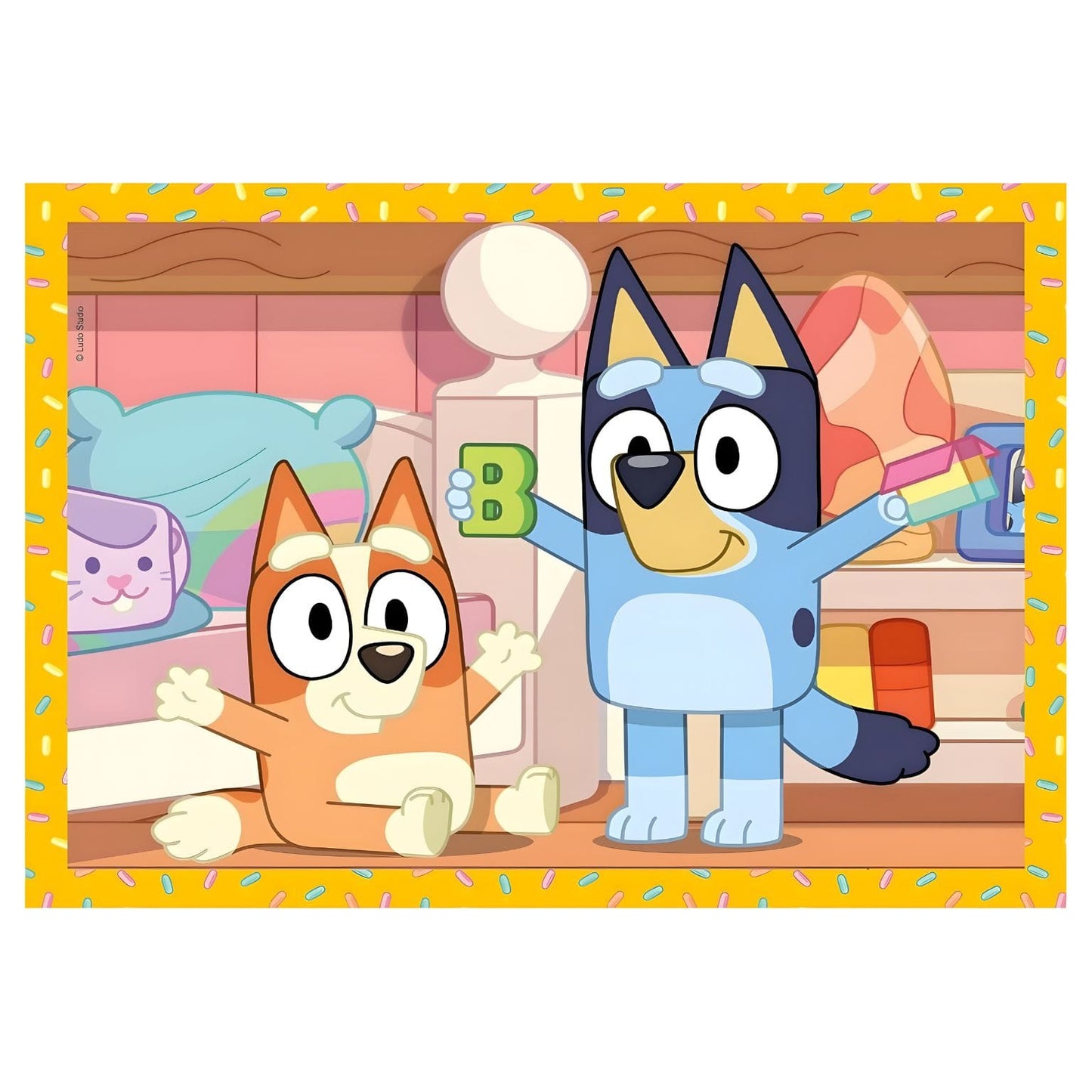 Criança a montar o Puzzle Bluey 4 em 1