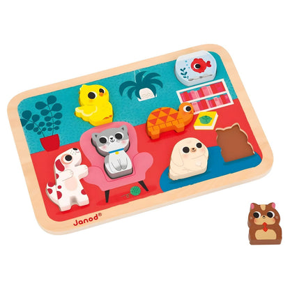 Wooden animal puzzle with interlocking pieces for discovery