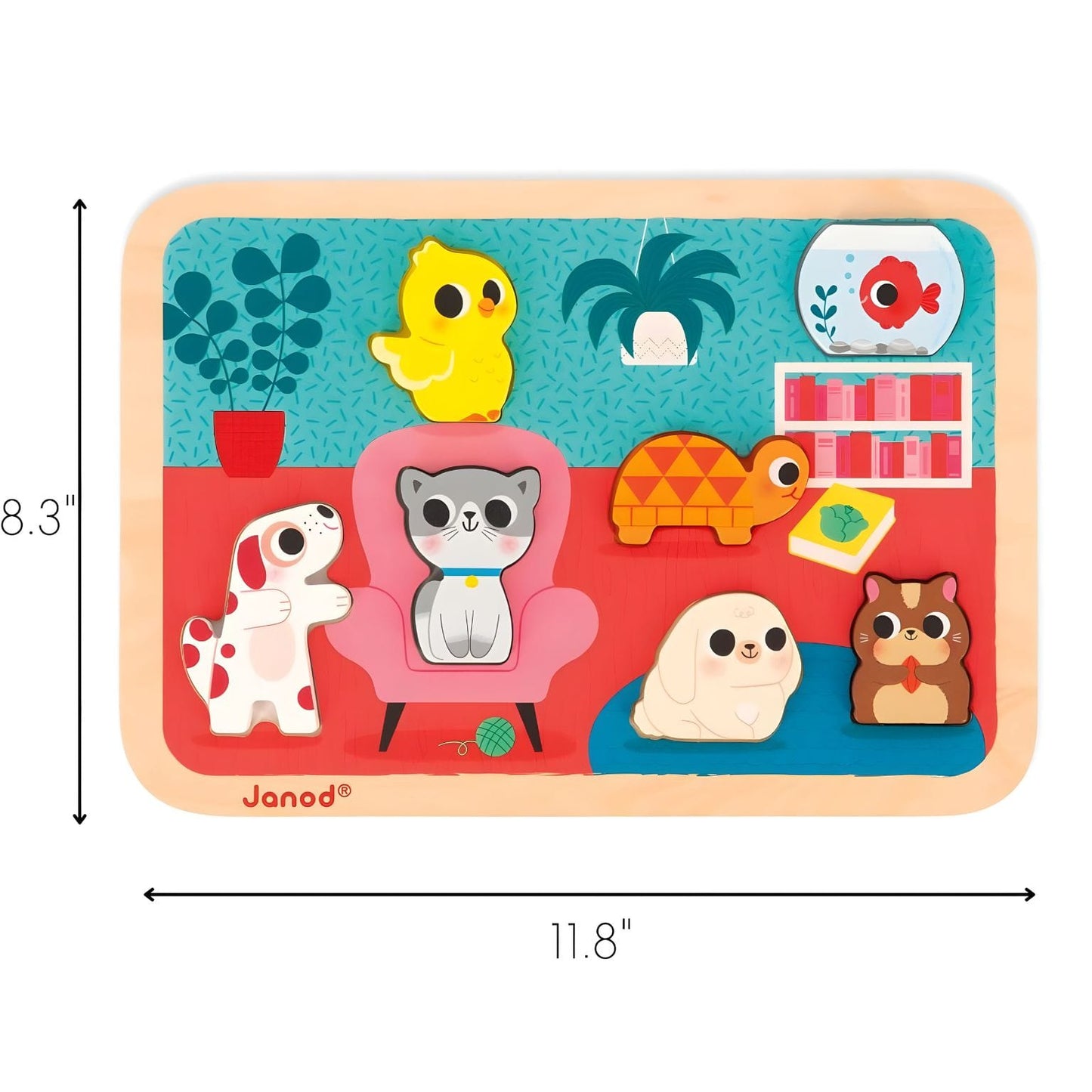 Puzzle madeira criança com animais de estimação familiares