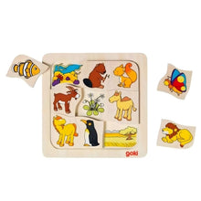 Puzzle madeira Onde vivo da Goki com animais e habitats para associação infantil