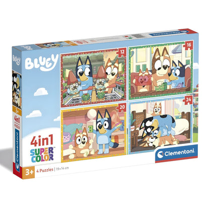 Bluey 4-in-1 Puzzle with several colorful Bluey scenes
