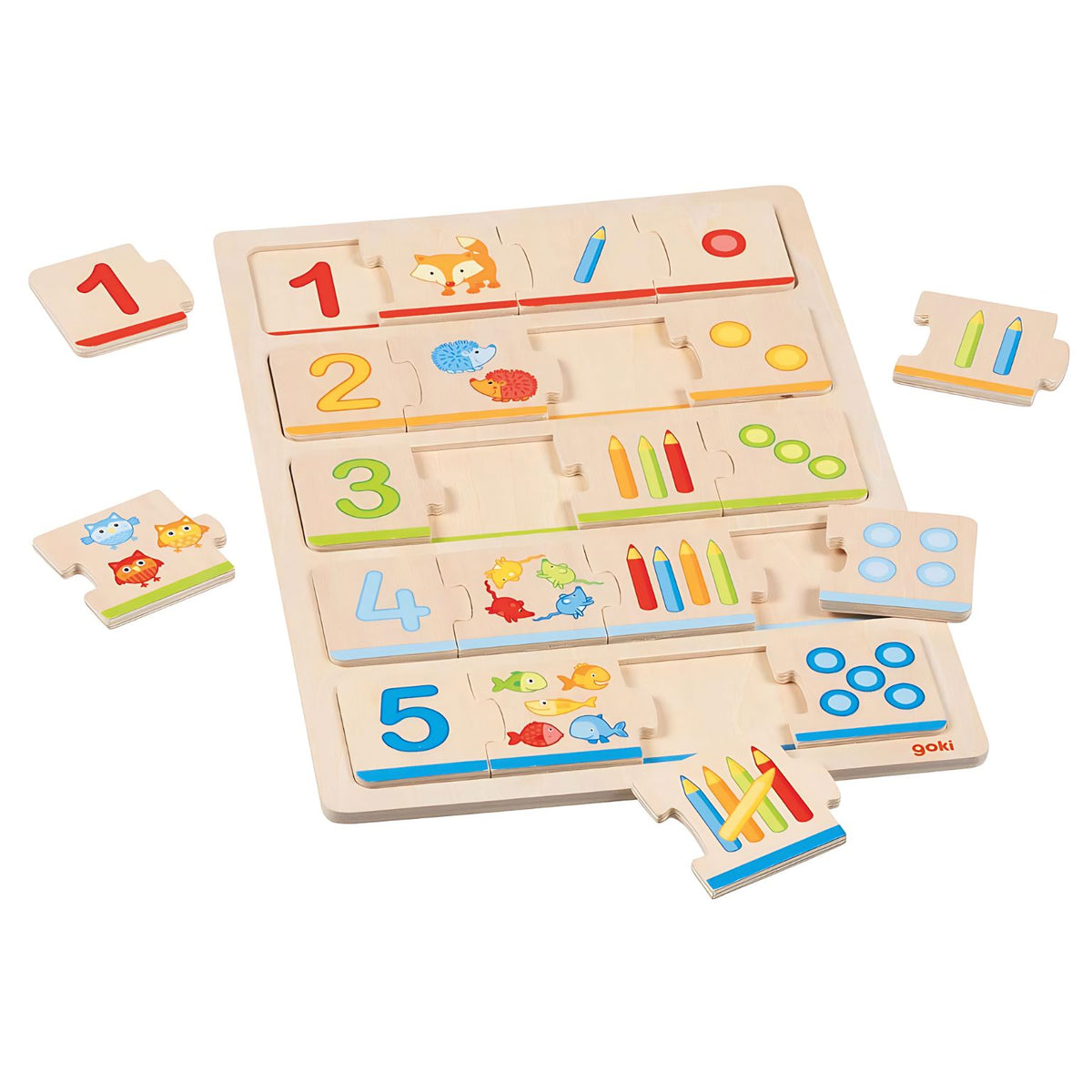 Puzzle Aprende a Contar em madeira, com peças de encaixe para associar números e quantidades