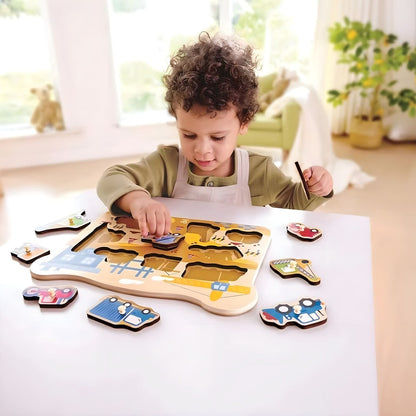 Hape construction vehicles puzzle for shape association