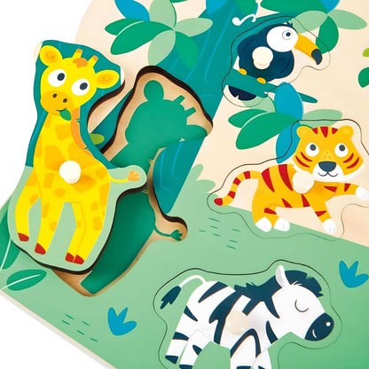 Hape knob puzzle with wild animals for visual association