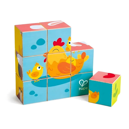 Hape cube puzzle with farm animals