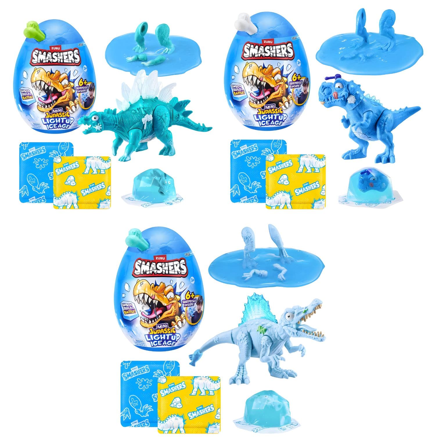 Smashers Dino Idade do Gelo da Zuru com ovo surpresa azul e dinossauros gelados