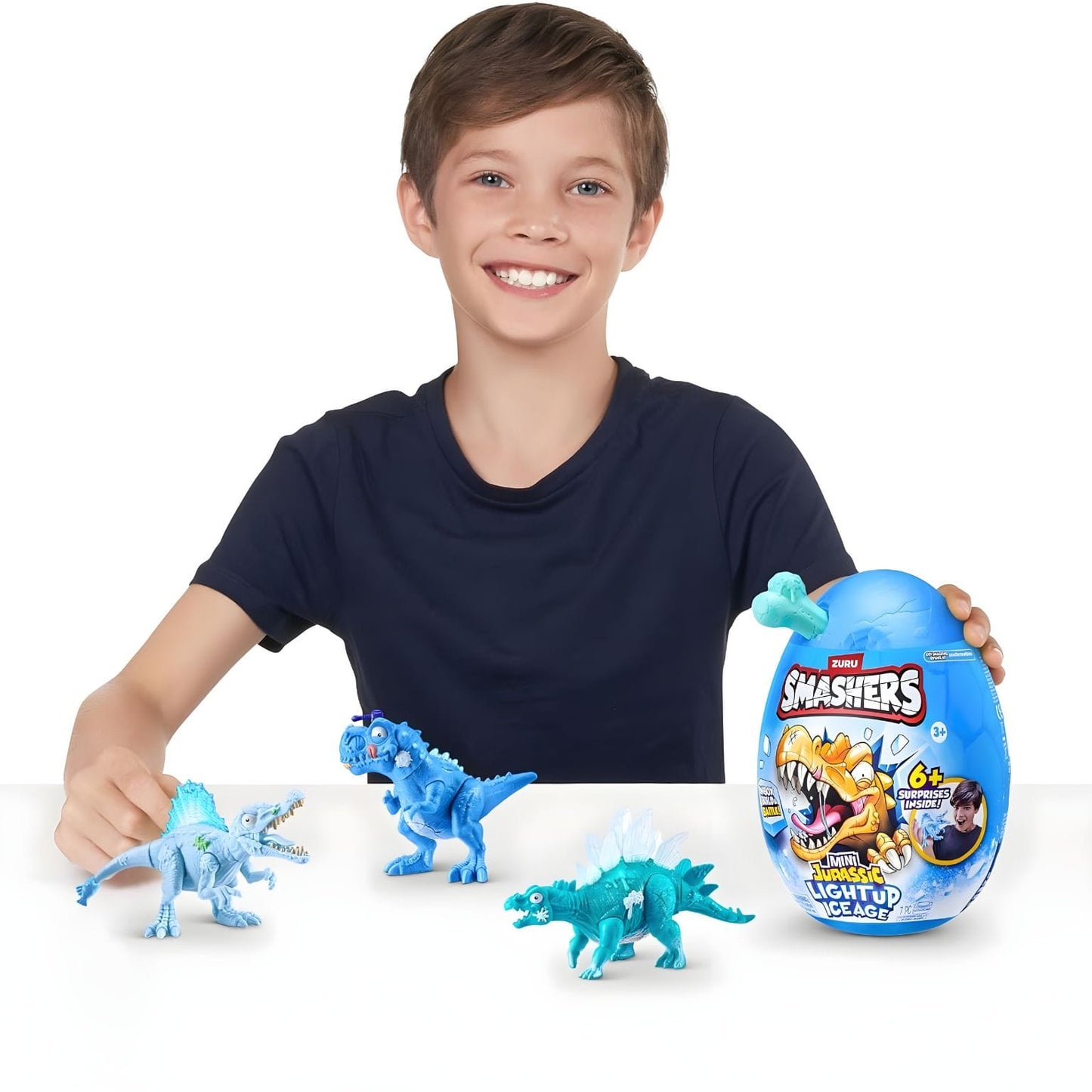 Smashers Dino Idade do Gelo da Zuru com ovo surpresa azul e dinossauros gelados