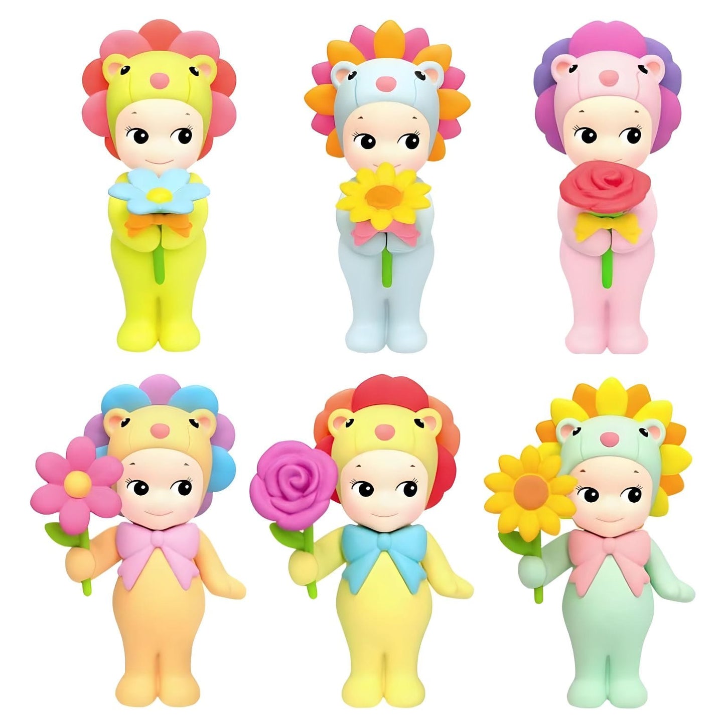 Sonny Angel Presente de flores com figuras coloridas e flores