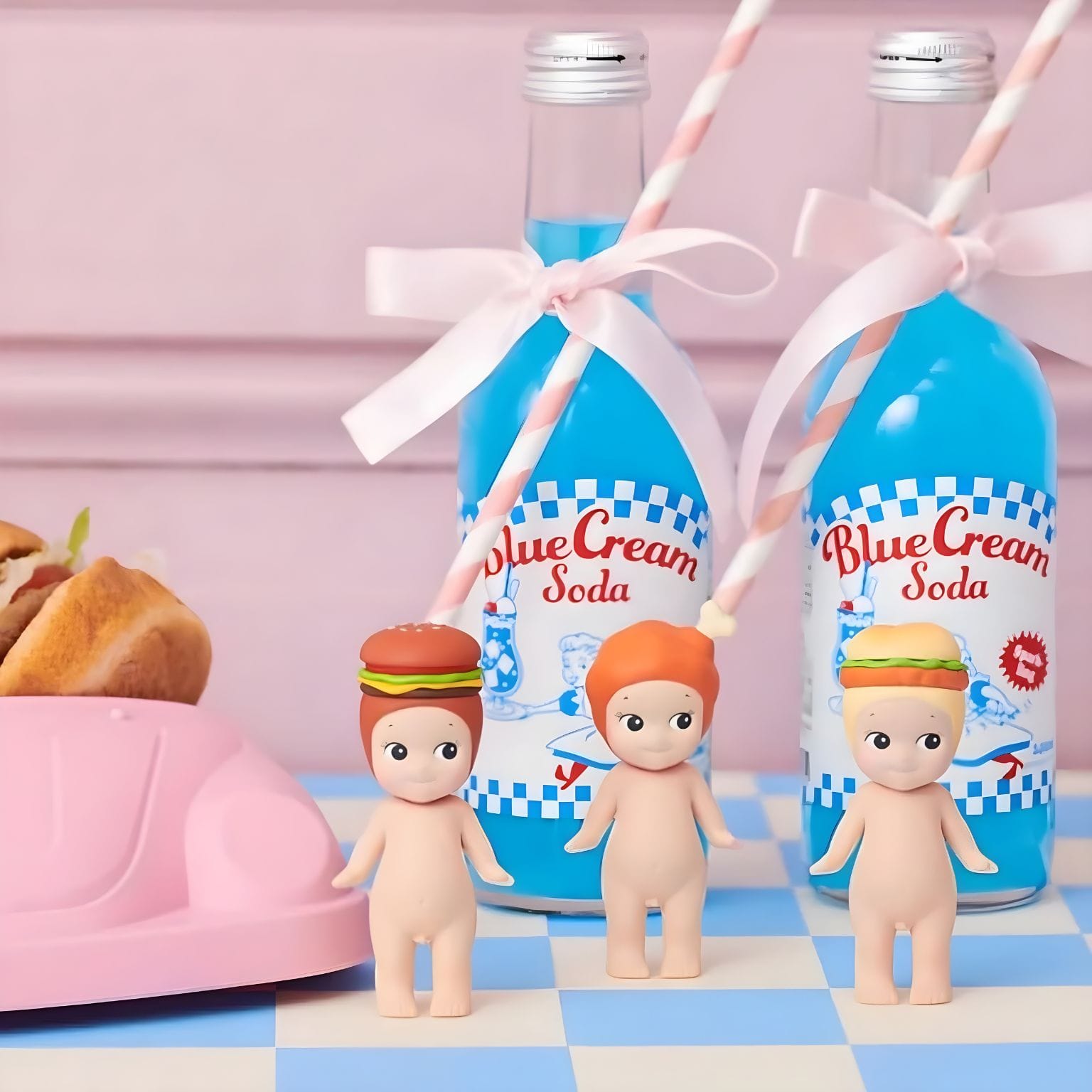Sonny Angel série Snack com mini figuras inspiradas em hambúrguer, molhos e snacks coloridos