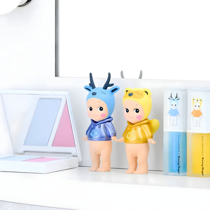 Sonny Angel x shu uemura Makeup Angel Series collection on a light background