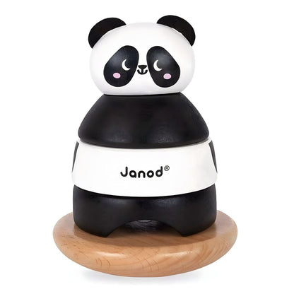 Janod Panda wooden stacking tower in black and white on a round base