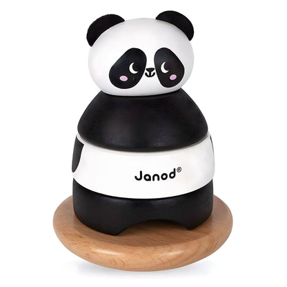 Janod Panda wooden stacking tower in black and white on a round base