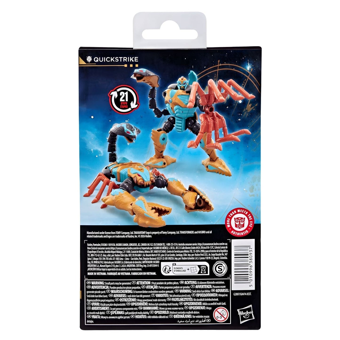 Transformers Age of the Primes - Quickstrike figura Transformers azul e dourado com modo escorpião