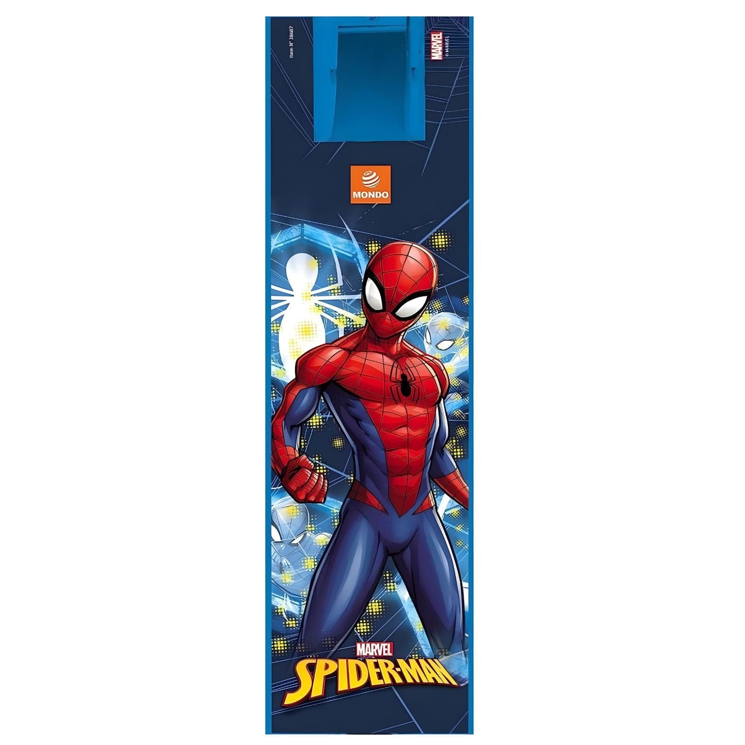 trotinete de 2 rodas do Homem Aranha azul e vermelho com ilustração Spider-Man