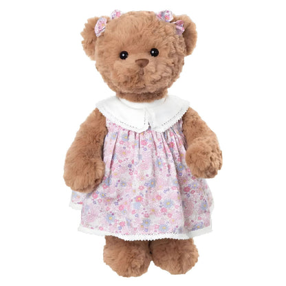 Carole Teddy Bear with floral dress and bows on ears