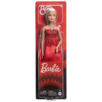 Introducing Barbie 80th Anniversary with red dress with SKU 233112025 recommended for ages 3+