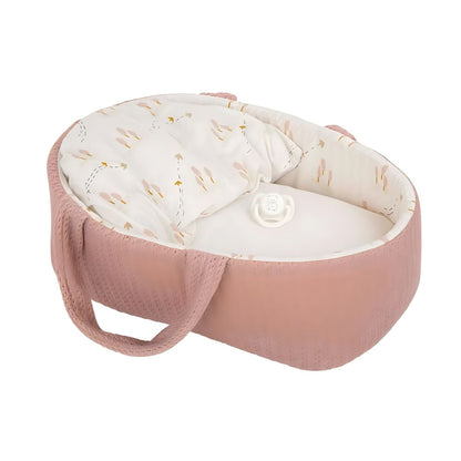 Introducing Elegance Doll with pink Moses basket with SKU 855072924 recommended for ages 3+