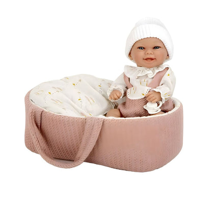 Introducing Elegance Doll with pink Moses basket with SKU 855072924 recommended for ages 3+