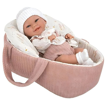 Introducing Elegance Doll with pink Moses basket with SKU 855072924 recommended for ages 3+