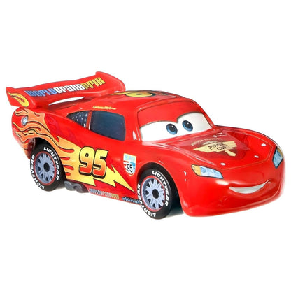 Disney Cars Lightning McQueen figure with racing wheels, front view